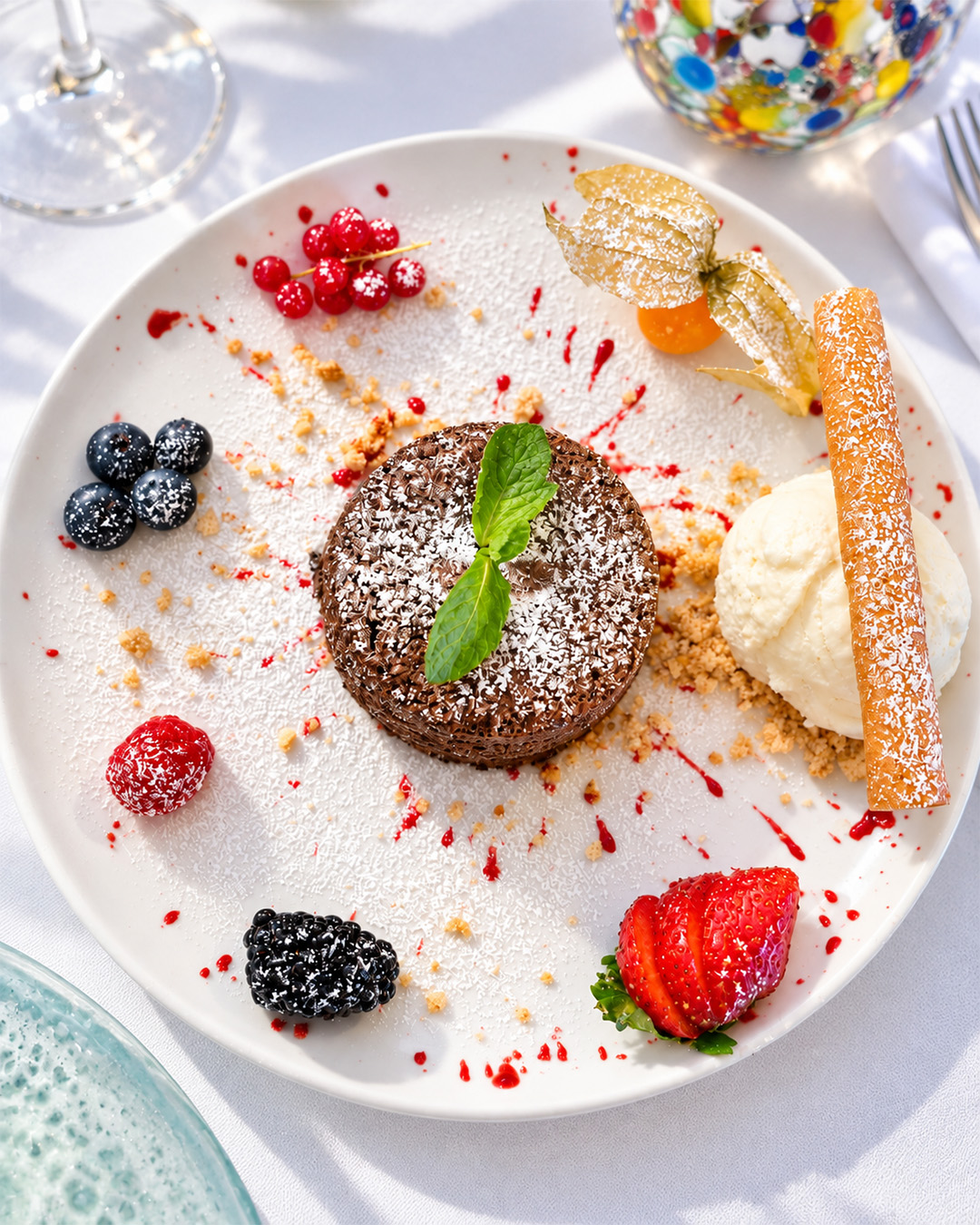 Fondant au chocolat accompagné de glace et de fruits rouges